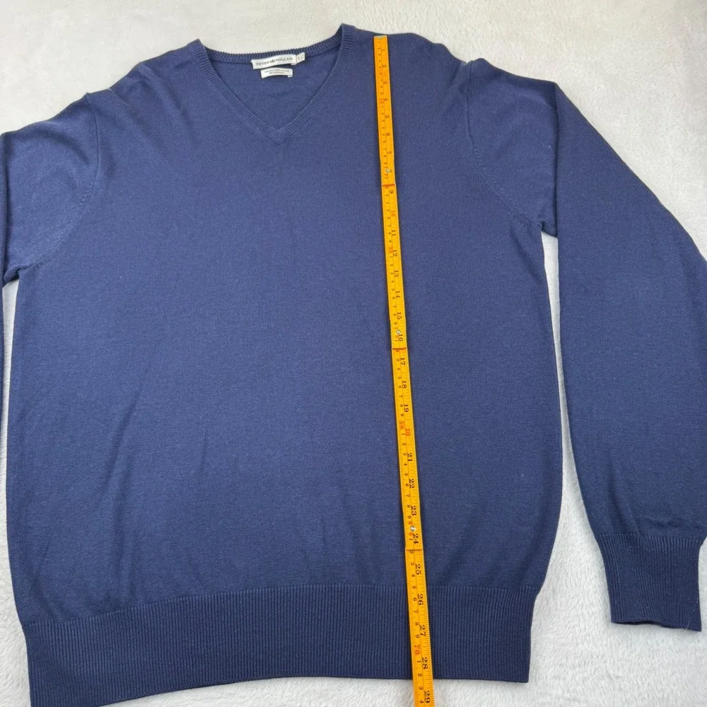 Peter Millar V-Neck Sweater Men Large Blue Silk Cotton Cashmere Luxury Old Money